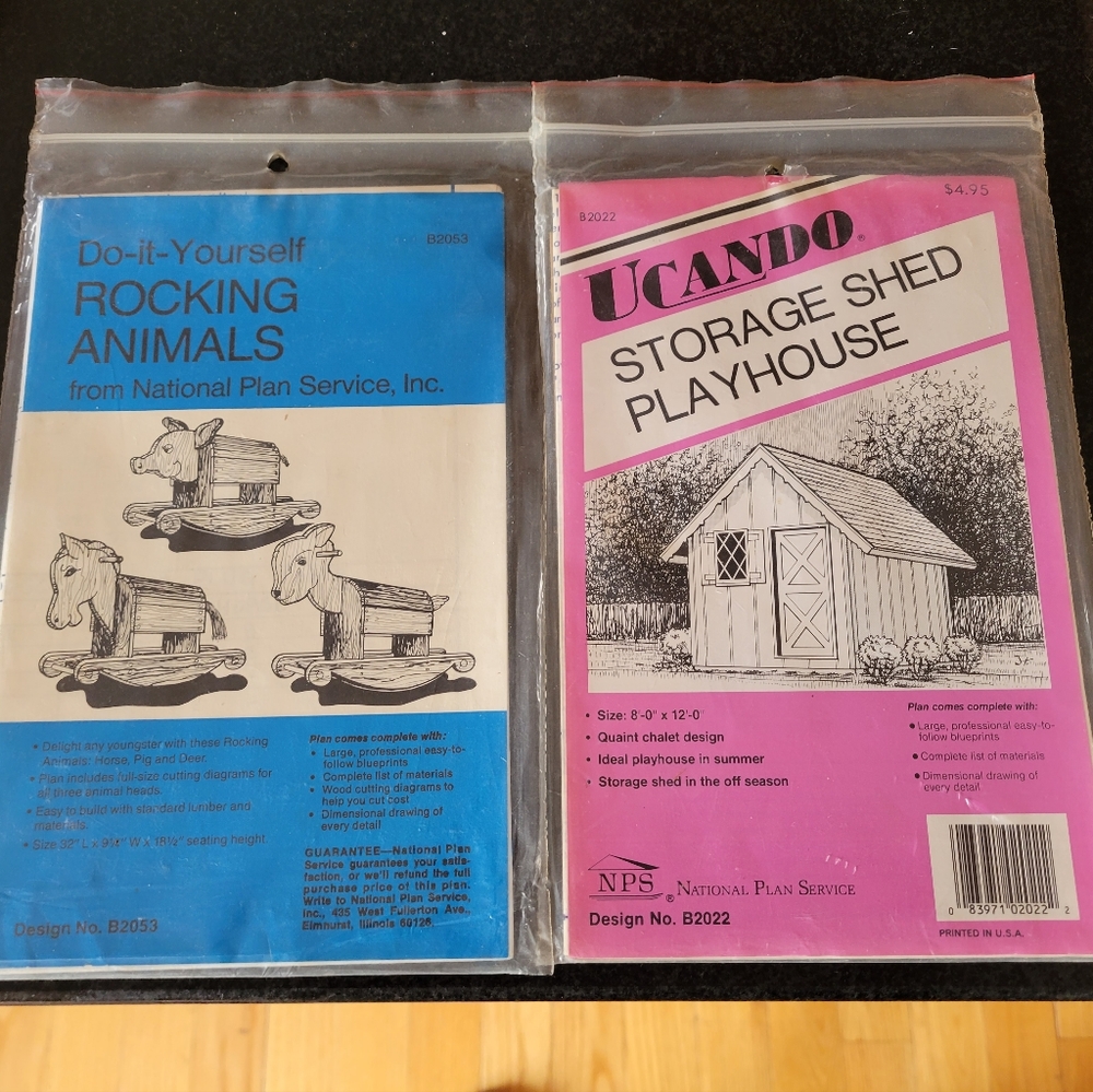 Set of Two DIY Blueprint: Storage Shed Playhouse & Rocking Animals